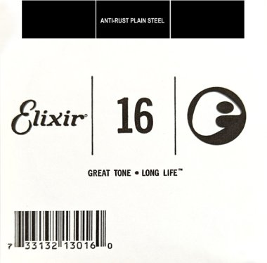 Elixir 13016 Anti-Rust Plated Plain Steel .016, Single Guitar String