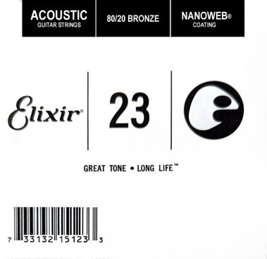 Elixir 15123 Nanoweb 80/20 Bronze Acoustic .023, Single Guitar String