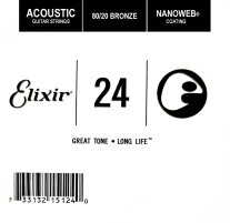 Elixir 15124 Nanoweb 80/20 Bronze Acoustic .024, Single Guitar String