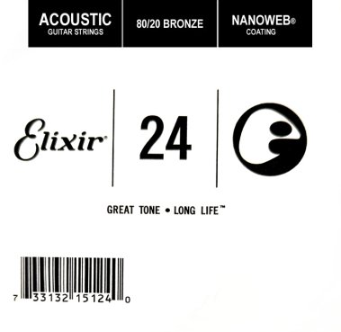 Elixir 15124 Nanoweb 80/20 Bronze Acoustic .024, Single Guitar String