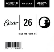 Elixir 15126 Nanoweb 80/20 Bronze Acoustic .026, Single Guitar String