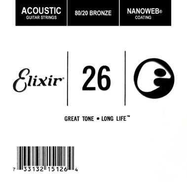 Elixir 15126 Nanoweb 80/20 Bronze Acoustic .026, Single Guitar String