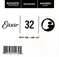 Elixir 15132 Nanoweb 80/20 Bronze Acoustic .032, Single Guitar String