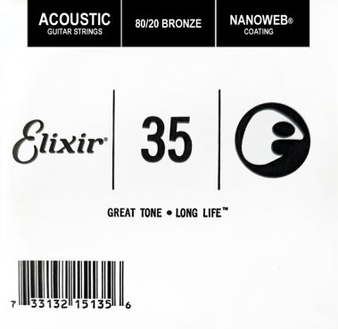 Elixir 15135 Nanoweb 80/20 Bronze Acoustic .035, Single Guitar String