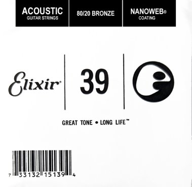 Elixir 15139 Nanoweb 80/20 Bronze Acoustic .039, Single Guitar String