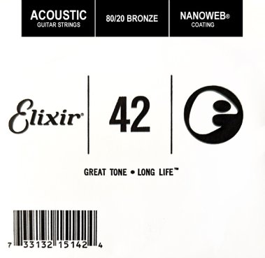 Elixir 15142 Nanoweb 80/20 Bronze Acoustic .042, Single Guitar String