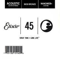 Elixir 15145 Nanoweb 80/20 Bronze Acoustic .045, Single Guitar String