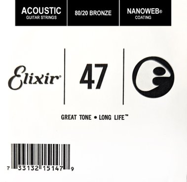 Elixir 15147 Nanoweb 80/20 Bronze Acoustic .047, Single Guitar String