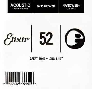 Elixir 15152 Nanoweb 80/20 Bronze Acoustic .052, Single Guitar String