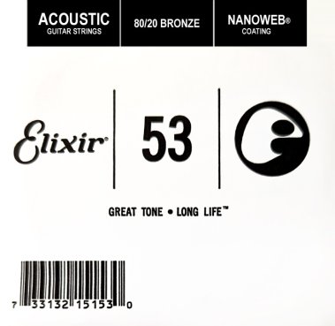 Elixir 15153 Nanoweb 80/20 Bronze Acoustic .053, Single Guitar String