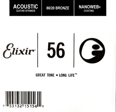 Elixir 15156 Nanoweb 80/20 Bronze Acoustic .056, Single Guitar String