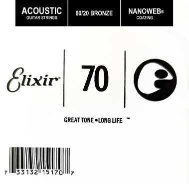 Elixir 15170 Nanoweb 80/20 Bronze Acoustic .070 Single Guitar String
