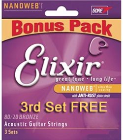 Elixir 16516 Phos Bronze Nanoweb Coated Acoustic (13 - 56) 3 Set Bonus