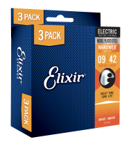 Elixir 16540 Nanoweb Coated Electric Guitar Strings 9-42 3-PACK