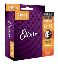 Elixir 16545 Nanoweb Coated Phosphor Bronze Acoustic Lt 12-53 3-PACK