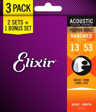 Elixir 16547 Nanoweb Coated Phos Bronze Acoustic HD Light 13-53 3-PACK