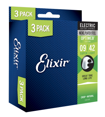 Elixir 16550 Optiweb Coated Electric Guitar Strings Sup-Lt 9-42 3-PACK