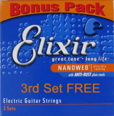 Elixir 50052 Nanoweb Coated Electric (10-46) 3 Full Sets Bonus Pack