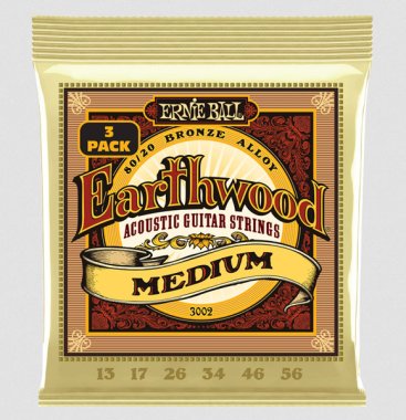 Ernie Ball 3-Pack Earthwood 3002 Acoustic 80/20 Bronze Strings Medium 13-56