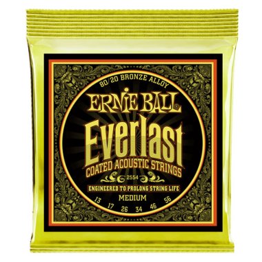 Ernie Ball Everlast Coated 80/20 Bronze Acoustic Strings, Medium 13-56