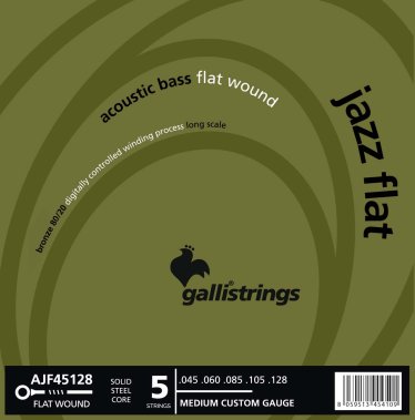 Galli AJF45128 Acoustic Flatwound Bass 5 String, Medium Custom 45-128