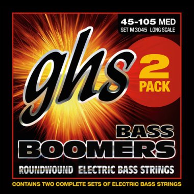 GHS M3045 Boomers Roundwound Bass Strings 45-105, Medium, 2 pack