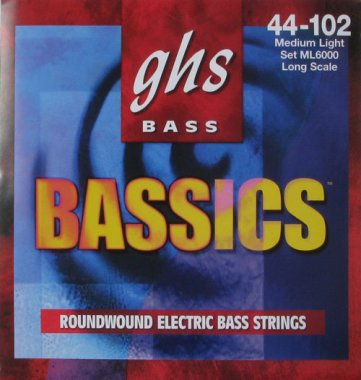GHS ML6000 Bassics Roundwound Electric Bass Strings 44-102 Long Scale