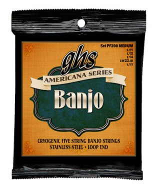 GHS PF200 Americana Cryogenic 5 String Banjo Medium, Full Set