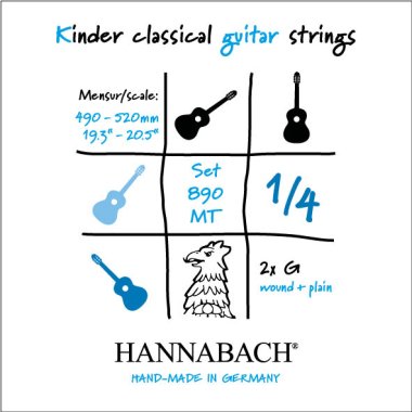 Hannabach Kinder Guitar Strings 1/4 size (49-52cm) 890MT, Full Set