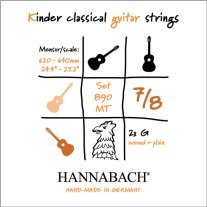 Hannabach Kinder Guitar Strings 7/8 size (62-64cm) 890MT, Full Set