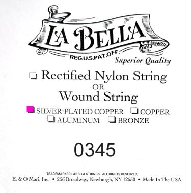 La Bella .0345 Silver Wound Bass String, Single String