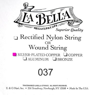 La Bella .037 Silver Wound Bass String, Single String