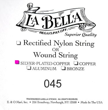 La Bella .045 Silver Wound Bass String, Single String