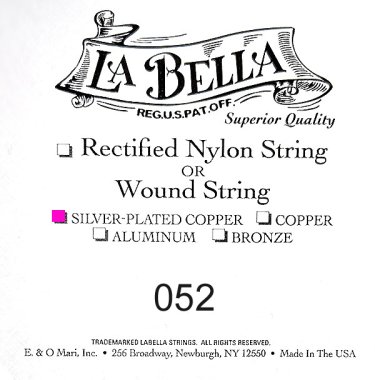 La Bella .052 Silver Wound Bass String, Single String