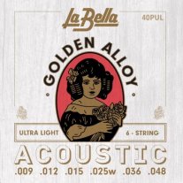 La Bella 40PUL 80/20 Golden Alloy Acoustic Guitar Ultra Light 9-48