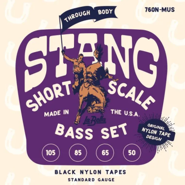La Bella Black Nylon Tape 760N-MUS Thru-Body Short Scale Bass Strings (50-105)