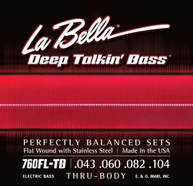La Bella Flat Wound 760FL-TB Light Electric Bass Strings (43-104), Thru Body