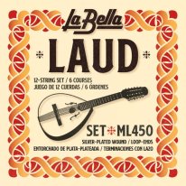 La Bella Laud 12 string Steel/Silver Plated ML450 Loop End, full set