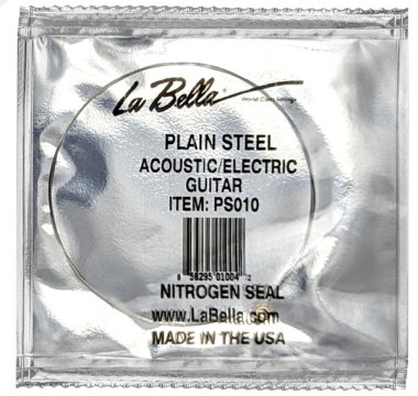 La Bella Plain Steel Ball End Guitar String .010 in, Single String