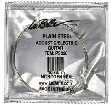 La Bella Plain Steel Ball End Guitar String .026 in, Single String
