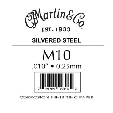 Martin M10 Silvered Steel .010 Acoustic Guitar Strings, 12 pk