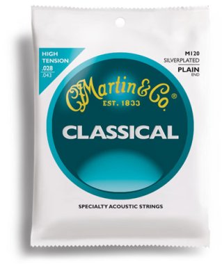 Martin M120 Silverplated Plain-End Classical Guitar Strings, Full Set