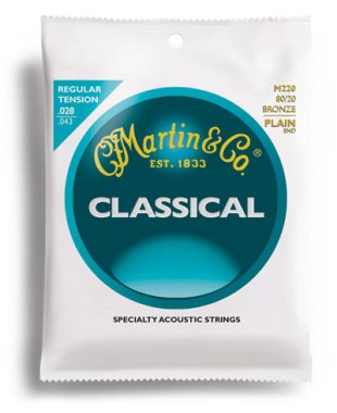 Martin M220 Bronze Wound Plain-End Classical Guitar Strings, Full Set