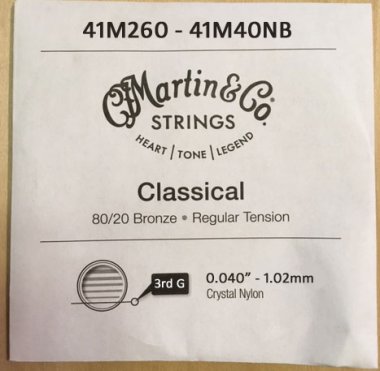 Martin M40NB Nylon Ball-End Classical Guitar String NT, 3rd G .040