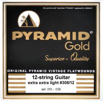 Pyramid Gold Chrome-Nickel Flat Wound 12-String Electric ExExLgt 10-39