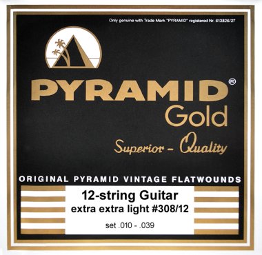 Pyramid Gold Chrome-Nickel Flat Wound 12-String Electric ExExLgt 10-39