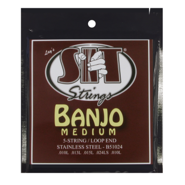 SIT B51024 5-String Banjo Strings, Stainless Steel, Medium, Loop End