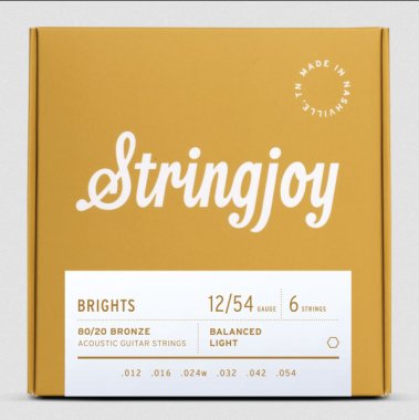 Stringjoy Brights | Light Gauge (12-54) 80/20 Bronze Acoustic Guitar Strings