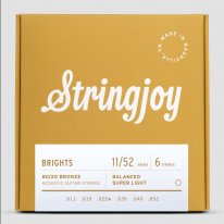 Stringjoy Brights | Super Light Gauge (11-52) 80/20 Bronze Acoustic Guitar Strings