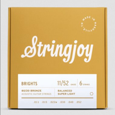 Stringjoy Brights | Super Light Gauge (11-52) 80/20 Bronze Acoustic Guitar Strings